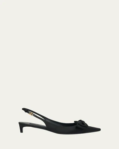 DOLCE & GABBANA SILK BOW KITTEN SLINGBACK PUMPS