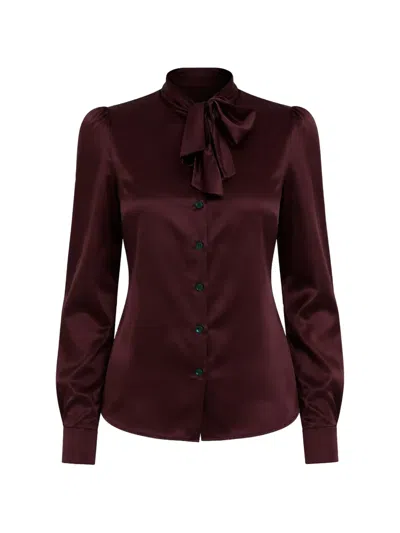 Dolce & Gabbana Ascot Collar Silk Blouse In Brown