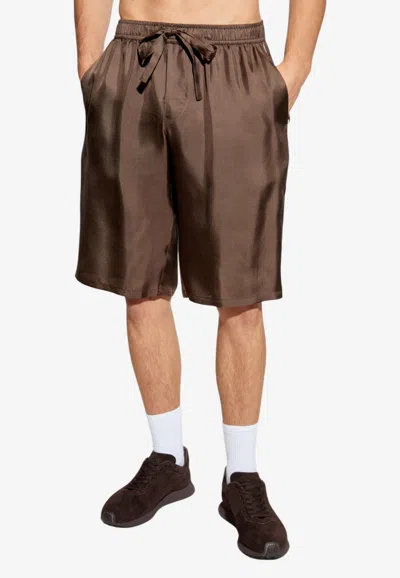 Dolce & Gabbana Silk Boxer Shorts With Piping In Brown