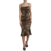 Dolce & Gabbana Brown Leopard Print Ruched Midi Dress