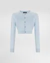 Dolce & Gabbana Pointelle Knit Crop Crewneck Cardigan In Blue