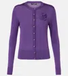 Dolce & Gabbana Flower Applique Silk Cardigan In Purple
