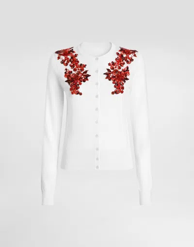 Dolce & Gabbana Silk Cardigan With Embroidery In White