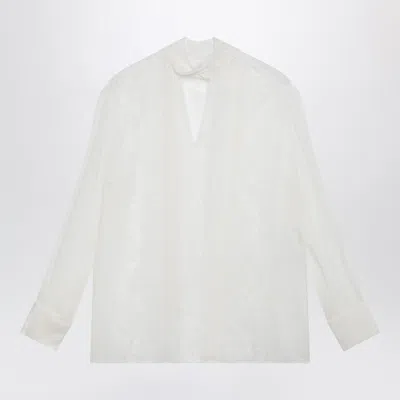 Dolce & Gabbana Silk Chiffon And Lace Blouse With Neck Scarf In White