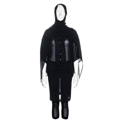 Pre-owned Dolce & Gabbana Silk Chiffon Blouse And Skirt Pants Set, Ss 1998 In Black