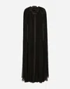Dolce & Gabbana Silk Chiffon Cape With Flower Appliqué In Black