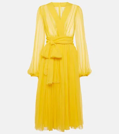Dolce & Gabbana Silk Chiffon Midi Dress In Yellow