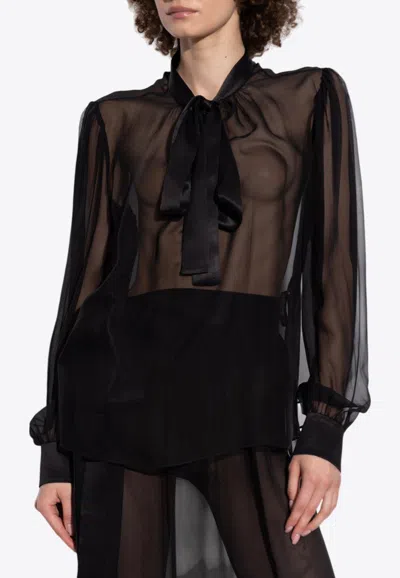 DOLCE & GABBANA SILK CHIFFON NECK-BOW BLOUSE