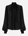 Dolce & Gabbana Casual Silk Crepe Bishop Sleeves Halterneck Top In Black