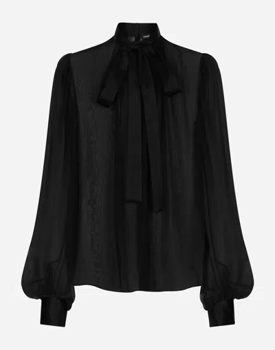 DOLCE & GABBANA SILK CHIFFON PUSSY-BOW BLOUSE