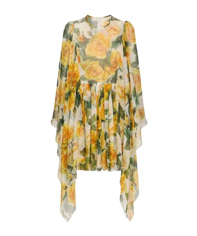 DOLCE & GABBANA DOLCE  GABBANA ROSE-PRINTED ASYMMETRIC MINI DRESS