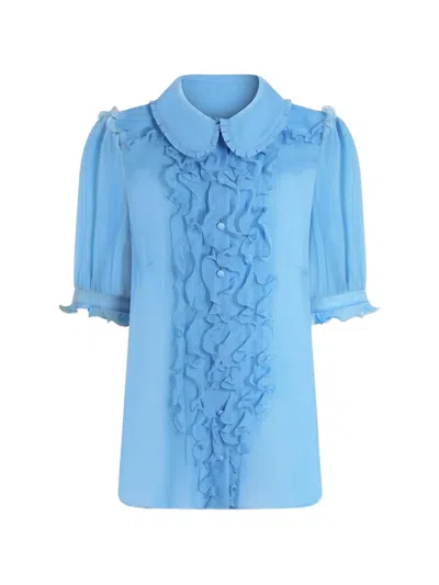 Dolce & Gabbana Silk Chiffon Shirt In Blue