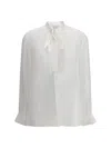 Dolce & Gabbana Long Sleeve Top With Bow And Pleats In White