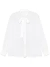 Dolce & Gabbana Long Sleeve Top With Bow And Pleats In White