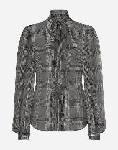 Dolce & Gabbana Silk Chiffon Shirt With Glen Plaid Print In Multicolor
