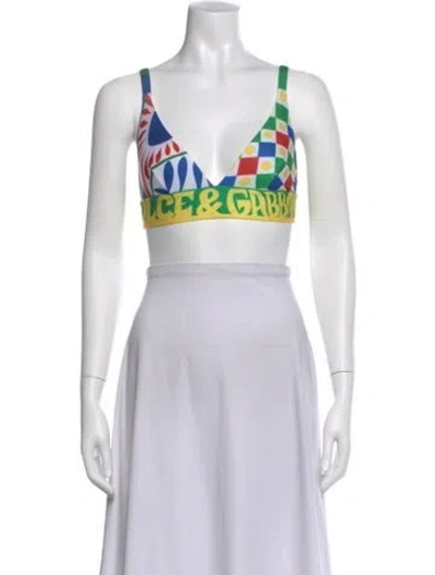 Pre-owned Dolce & Gabbana Silk Colorblock Pattern Sports Bra In White