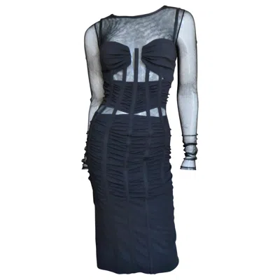 Pre-owned Dolce & Gabbana Silk Corset Dress With Sheer Panels In Black