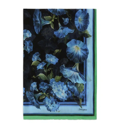 Dolce & Gabbana Silk Crepon Foulard Floral Print Scarf In Multi