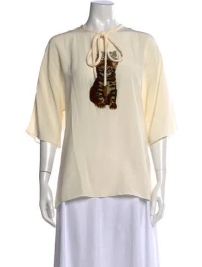 Pre-owned Dolce & Gabbana Silk Crew Neck Blouse In Neutrals