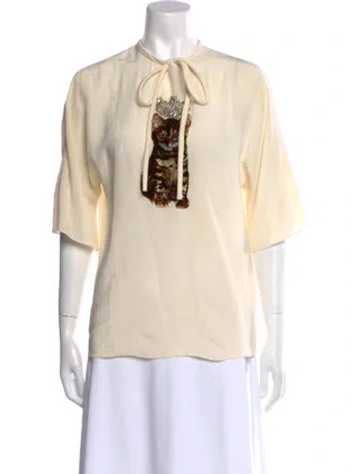 Pre-owned Dolce & Gabbana Silk Crew Neck Button-up Top In Neutral