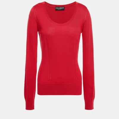 Pre-owned Dolce & Gabbana Silk Crew Neck Sweater 42 In Red