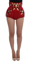 Dolce & Gabbana Red Silk Crystal Roses Shorts In Red