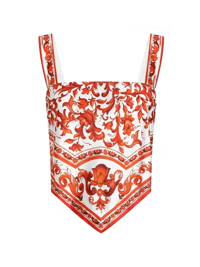 Dolce & Gabbana Silk Décolleté Top With Straps And Built-in Bra - Size 40 In Arancione
