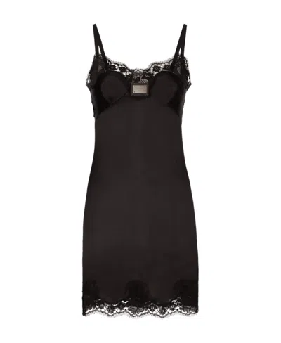 Dolce & Gabbana Silk Detail Mini Dress In Black