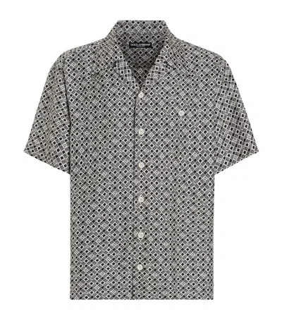 Dolce & Gabbana Silk Dg Logo Short-sleeve Shirt In Gray
