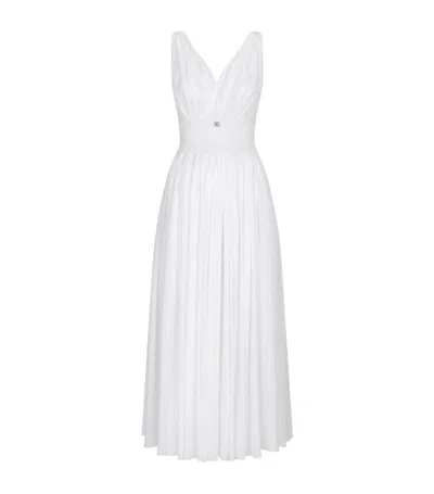 Dolce & Gabbana Shirred-panel Silk Midi Dress In Bianco