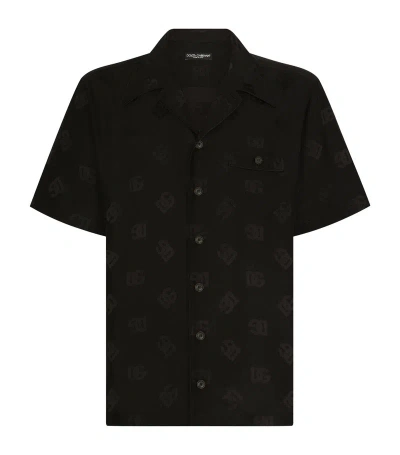 Dolce & Gabbana Silk Dg Monogram Print Shirt In Black