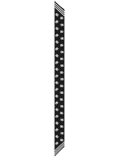 Dolce & Gabbana Dg-logo Silk Scarf In Black