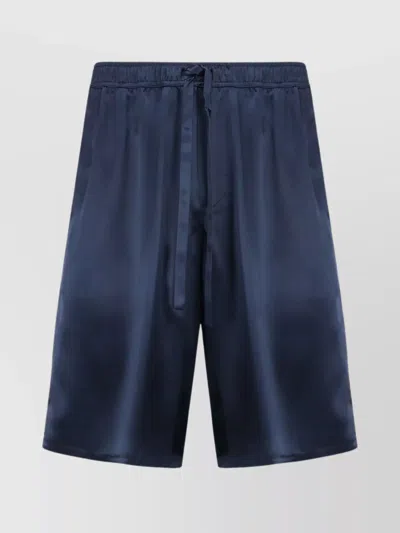 Dolce & Gabbana Silk Drawstring Shorts Side Stripe In Blue