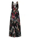 Dolce & Gabbana Floral Pleated Silk Chiffon Gown In Black