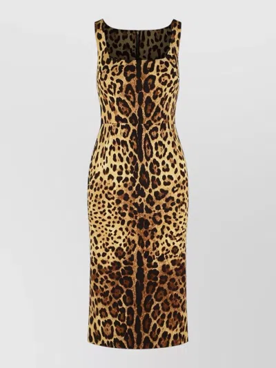 Dolce & Gabbana Silk Dress Animal Motif Fitted Scoop Neckline In Multi