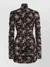 Dolce & Gabbana Black Dress With Floral Print And Side Draping In Silk Woman In Black