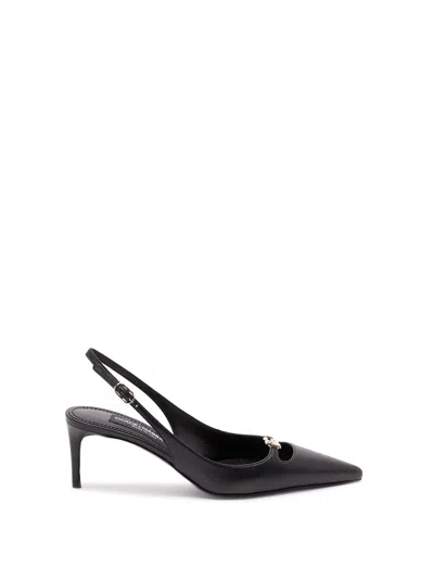 Dolce & Gabbana Silk-effect Nappa Leather Slingbacks In Black
