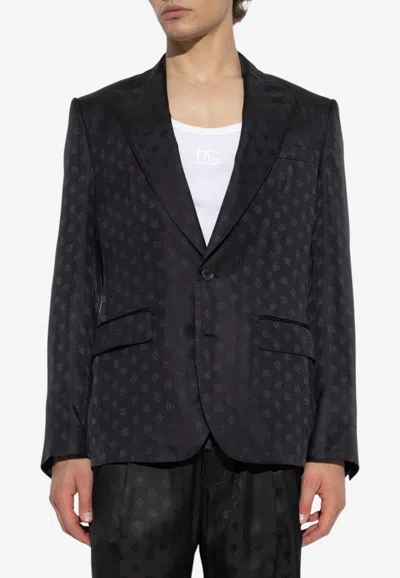 Dolce & Gabbana Silk Embossed Monogram Blazer In Black