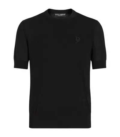 Dolce & Gabbana Silk Embroidered Logo Sweater In Black