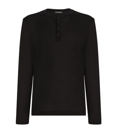 Dolce & Gabbana Silk Embroidered Logo T-shirt In Black
