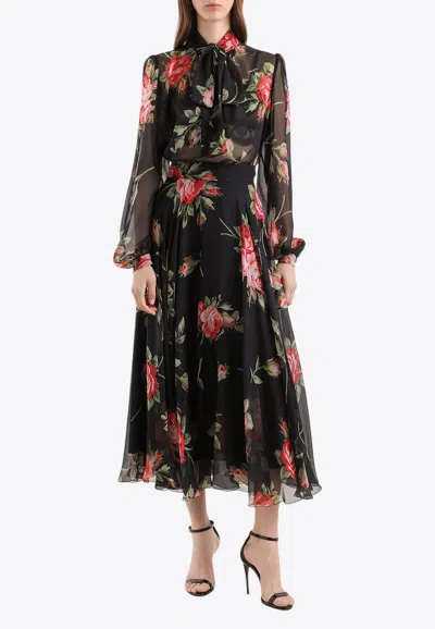 Dolce & Gabbana Silk Floral Blouse In Black