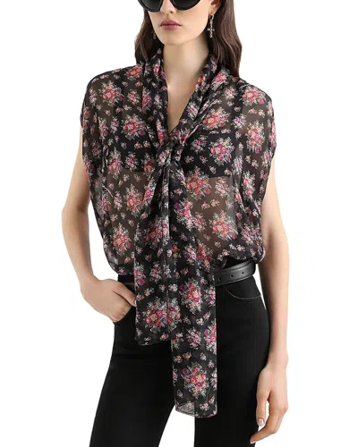 Dolce & Gabbana Silk Floral Bouquet Chiffon Sleeveless Blouse In Black