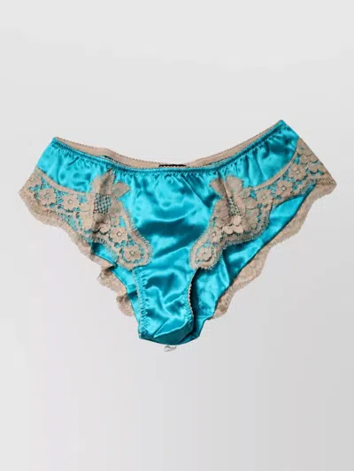 Dolce & Gabbana Silk Floral Panties In Blue
