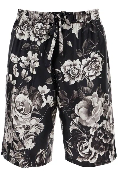 Dolce & Gabbana Silk Floral Print Bermuda Shorts Set In Black