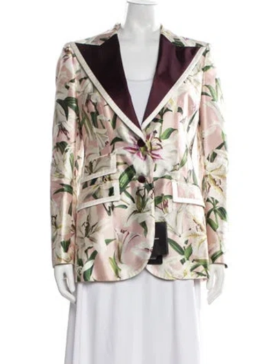 Pre-owned Dolce & Gabbana Silk Floral Print Blazer W/ Tags In Pink