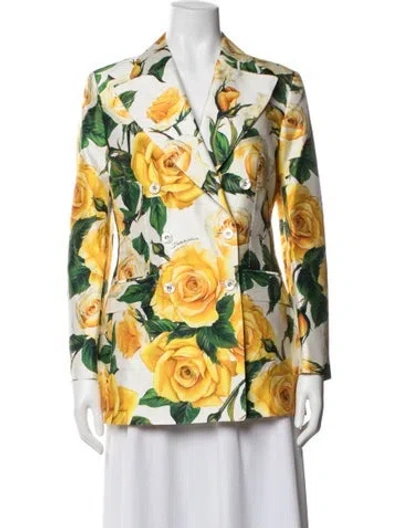 Pre-owned Dolce & Gabbana Silk Floral Print Blazer W/ Tags In White