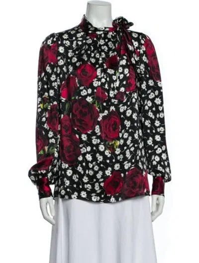 Pre-owned Dolce & Gabbana Silk Floral Print Blouse In Black