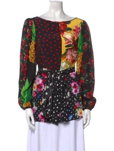 Pre-owned Dolce & Gabbana Silk Floral Print Blouse In Black