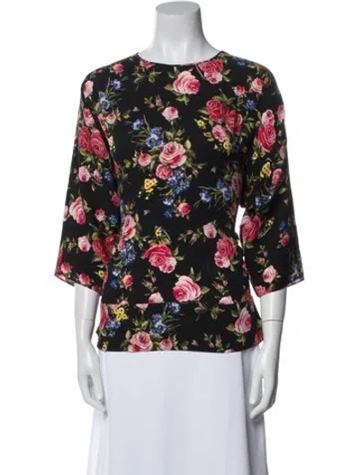 Pre-owned Dolce & Gabbana Silk Floral Print Blouse In Black