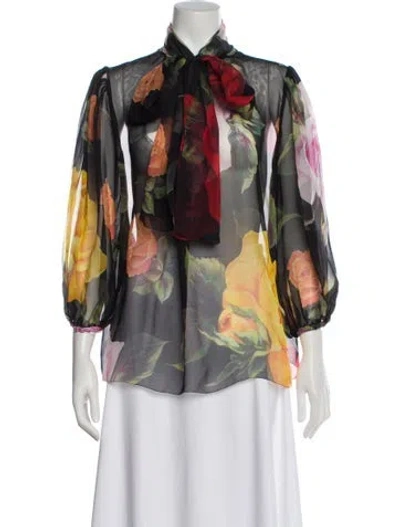 Pre-owned Dolce & Gabbana Silk Floral Print Blouse In Black